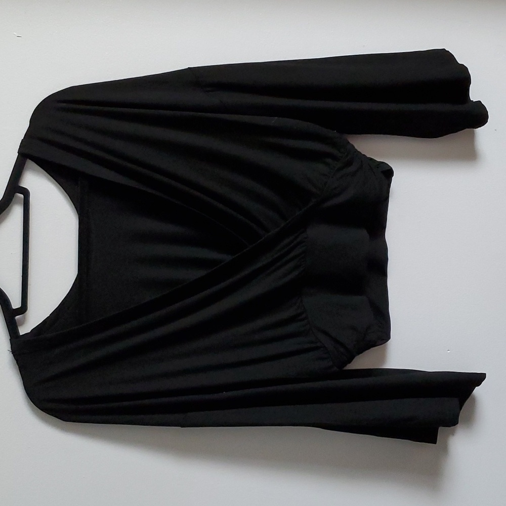 Lulu's Black Draped Wrap Crop Blouse